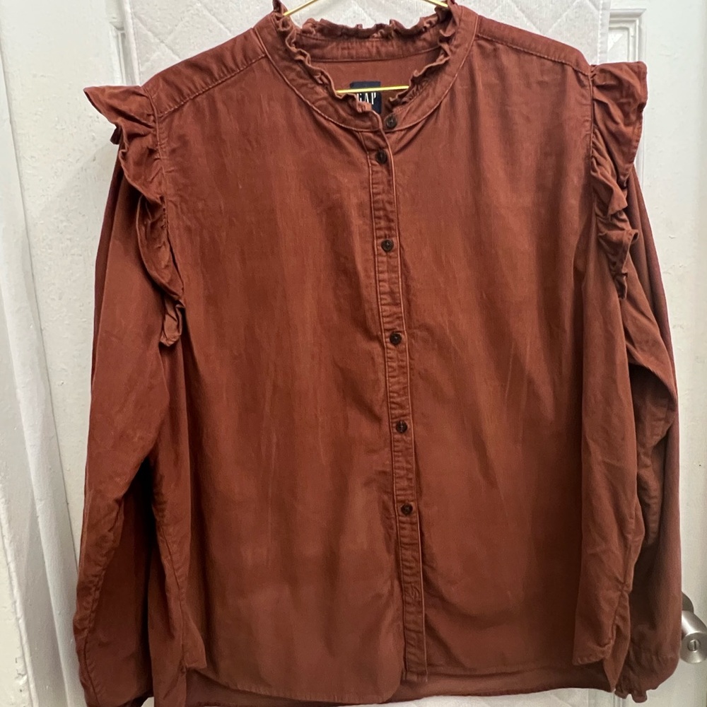 GAP Brown Ruffled Collar Blouse